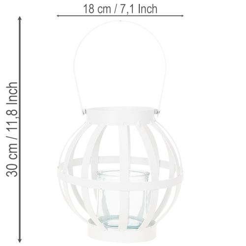 Tuinlantaarn, metaal en glas, hangende kaarsenhouder, wit, Ø18,5 cm | Floristik24.nl