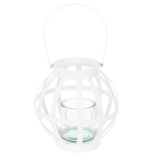 Tuinlantaarn, metaal en glas, hangende kaarsenhouder, wit, Ø18,5 cm | Floristik24.nl