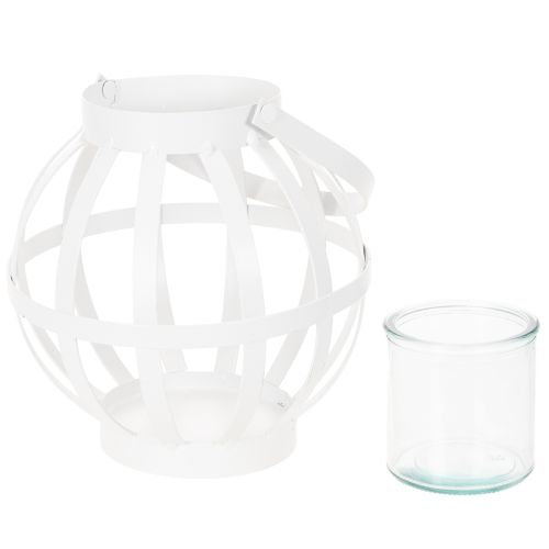 Tuinlantaarn, metaal en glas, hangende kaarsenhouder, wit, Ø18,5 cm | Floristik24.nl
