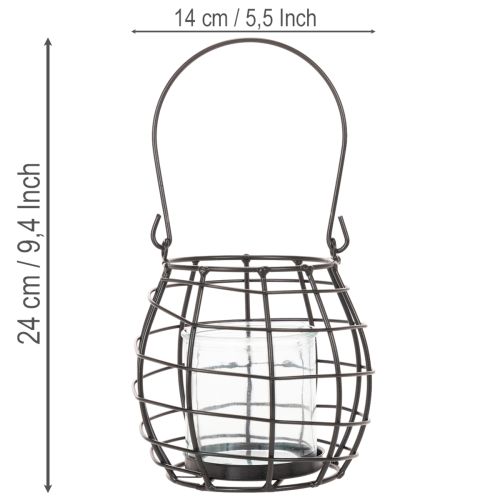 Tuinlantaarn, zwart metaal met windlicht, Ø14cm H12,5cm | Floristik24.nl