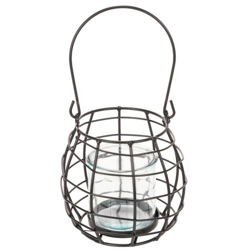 Tuinlantaarn, zwart metaal met windlicht, Ø14cm H12,5cm | Floristik24.nl