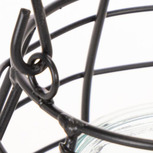 Tuinlantaarn, zwart metaal met windlicht, Ø14cm H12,5cm | Floristik24.nl
