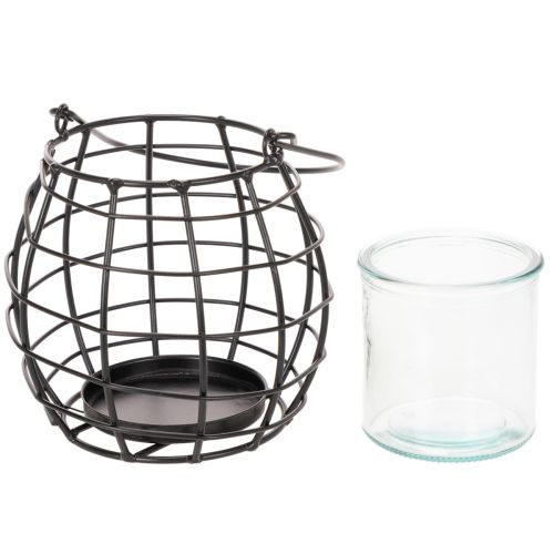 Tuinlantaarn, zwart metaal met windlicht, Ø14cm H12,5cm | Floristik24.nl