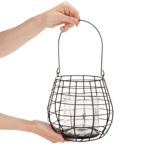 Tuinlantaarn met glazen kaarsenhouder, zwart, Ø20cm, H18,5cm | Floristik24.nl