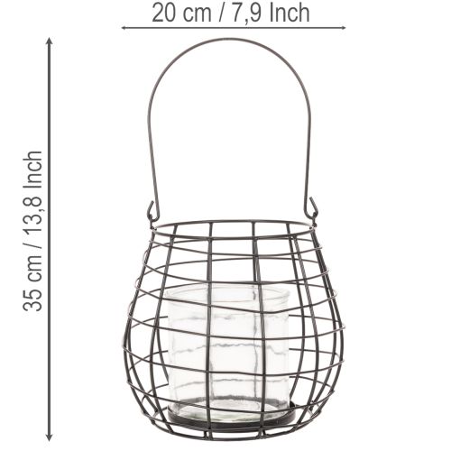 Tuinlantaarn met glazen kaarsenhouder, zwart, Ø20cm, H18,5cm | Floristik24.nl