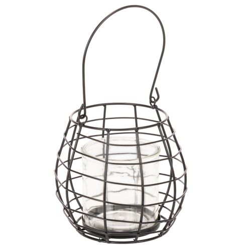 Tuinlantaarn met handvat, zwart, glazen kaarsenhouder, Ø17cm, H15cm kopen | Floristik24.nl