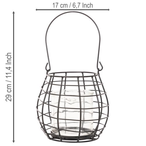 Tuinlantaarn met handvat, zwart, glazen kaarsenhouder, Ø17cm, H15cm | Floristik24.nl