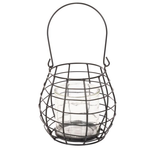 Tuinlantaarn met handvat, zwart, glazen kaarsenhouder, Ø17cm, H15cm | Floristik24.nl
