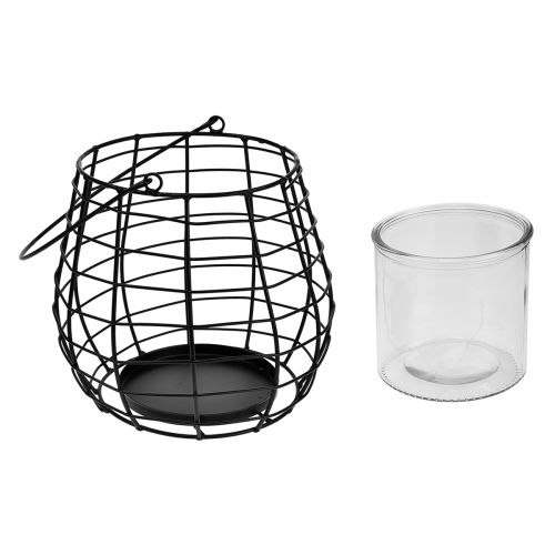 Artikel Tuinlantaarn met handvat zwart glas Ø17cm H15cm