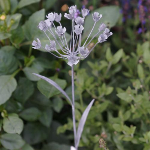 Floristik24 Tuinplug bloem, tuindecoratie, plantplug van metaal shabby chic wit, zilver L52cm Ø10cm 2st