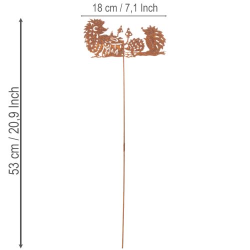 Tuinsteker met egelmotief, roestkleurige decoratie voor zomer en herfst, 53 cm | Floristik24.nl