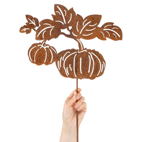 Artikel Tuinpaal met pompoenmotief, metalen decoratie, roestkleurige afwerking, 100 cm