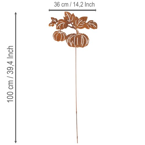 Artikel Tuinpaal met pompoenmotief, metalen decoratie, roestkleurige afwerking, 100 cm