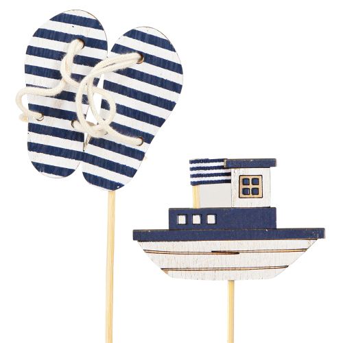 Floristik24 Tuinpaal Maritiem Houten Slippers Boot Blauw Wit 8cm 12 st