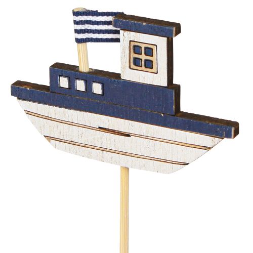 Artikel Tuinpaal Maritiem Houten Slippers Boot Blauw Wit 8cm 12 st
