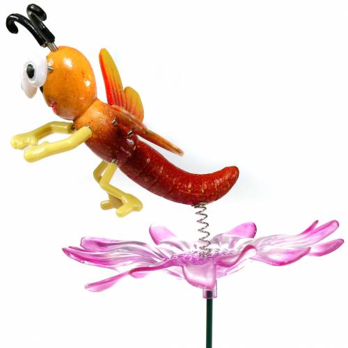 Floristik24 Tuinpaal Libel op Bloem met Metalen Veer Oranje, Roze H74cm