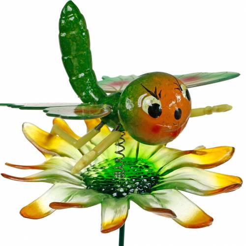 Floristik24 Decoratieve plug vlinder en bloem met metalen veren groen, oranje H70cm