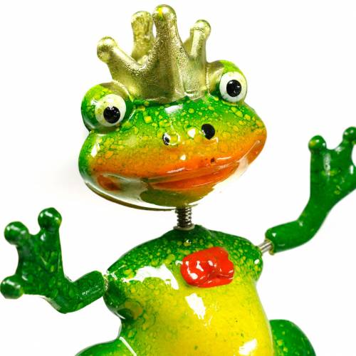 Floristik24 Tuinpaal Kikkerkoning met metalen veer Groen, geel, goud H68.5cm