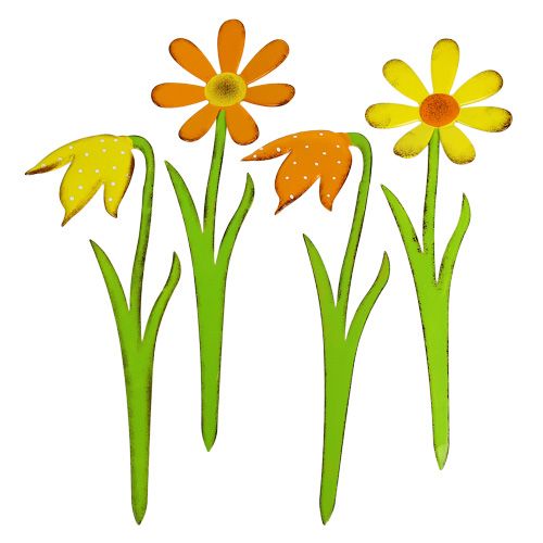 Tuinplug metaal bloem oranje, geel 47cm 4st