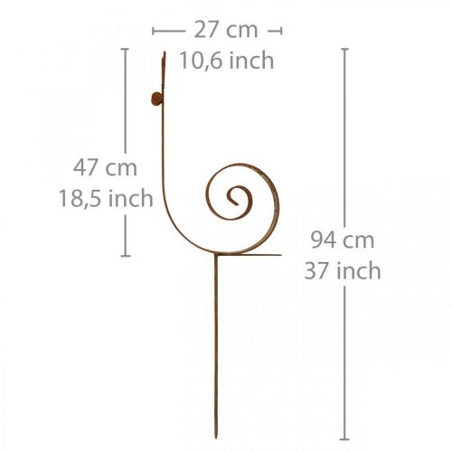 Floristik24 Tuinpaal slak grote roest metalen tuindecoratie H94cm