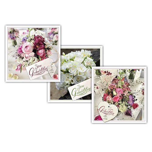 Floristik24 Verjaardagskaarten met envelop 12,5 x 12,5 cm 3 stks