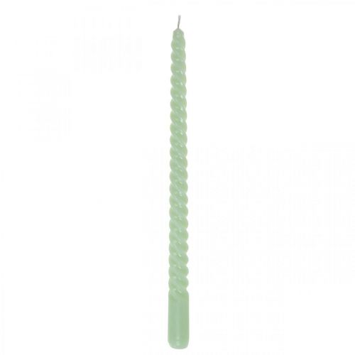 Floristik24 Gedraaide kaarsen spiraalkaarsen groen mint Ø2.2cm H30cm 2st