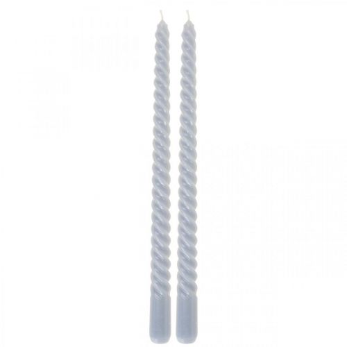Gedraaide kaarsen lichtblauw spitse kaarsen Ø2.2cm H30cm 2st