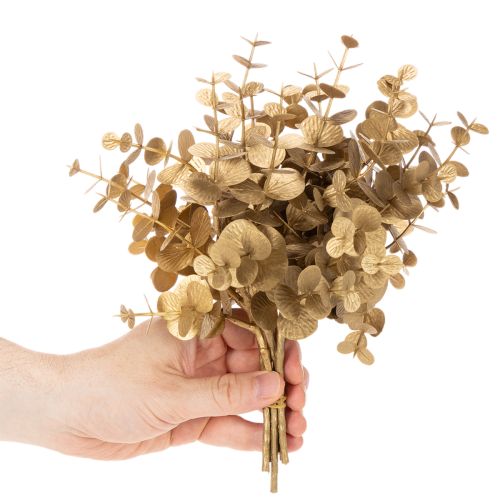 Kunstmatige eucalyptusplant, goudkleurige decoratieve tak voor tafeldecoratie, 24 cm | Floristik24.nl