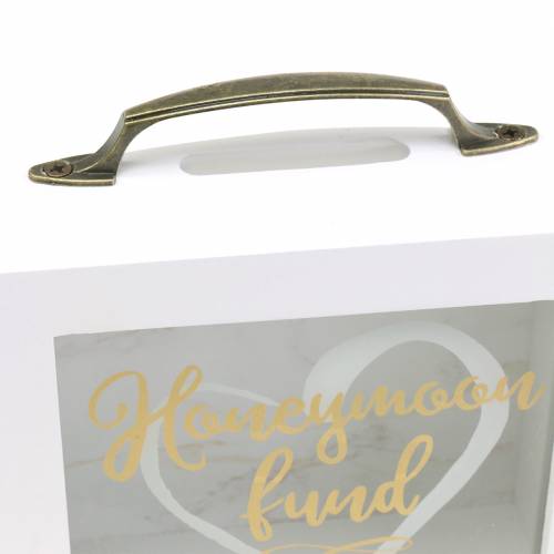 Floristik24 Spaarpot bruiloft "Honeymoon Fund" hout met glazen front wit H15m