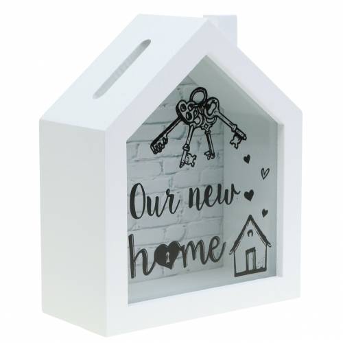 Floristik24 Spaardoos &quot;Our New Home&quot; hout glas wit 15x7cm H18cm