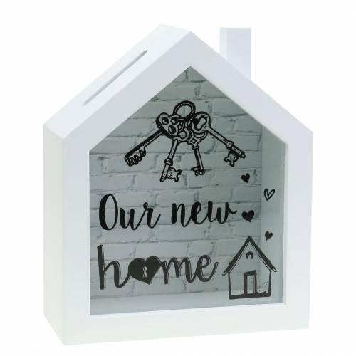 Floristik24 Spaardoos &quot;Our New Home&quot; hout glas wit 15x7cm H18cm