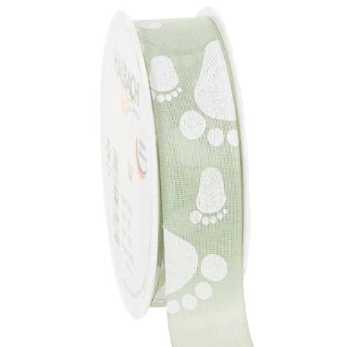 Cadeaulint babyvoetjes decoratie doop groen 25mm 16m