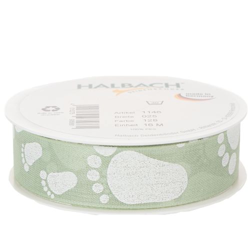 Artikel Cadeaulint babyvoetjes decoratie doop groen 25mm 16m