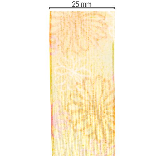 Artikel Cadeaulint, organza lint met bloemenprint, geel/oranje, 25 mm x 18 m