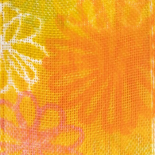 Artikel Cadeaulint, organza lint met bloemenprint, geel/oranje, 25 mm x 18 m