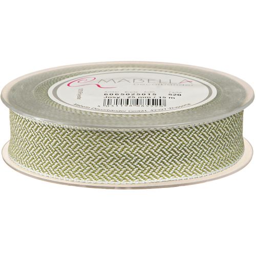 Artikel Cadeaulint visgraatmotief sierlint wit groen 25mm 15m