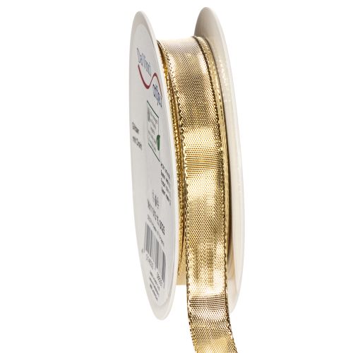 Artikel Gouden cadeaulint met draadversteviging, 15 mm breed, 25 m lang