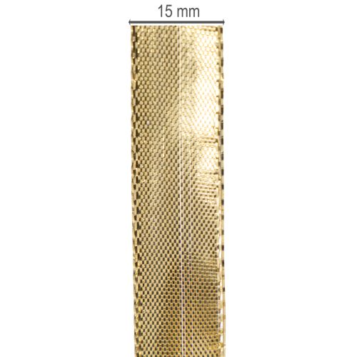 Gouden cadeaulint met draadversteviging, 15 mm breed, 25 m lang | Floristik24.nl