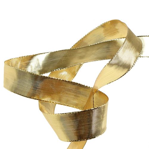 Floristik24 Gouden geschenklint met draadrand 25m