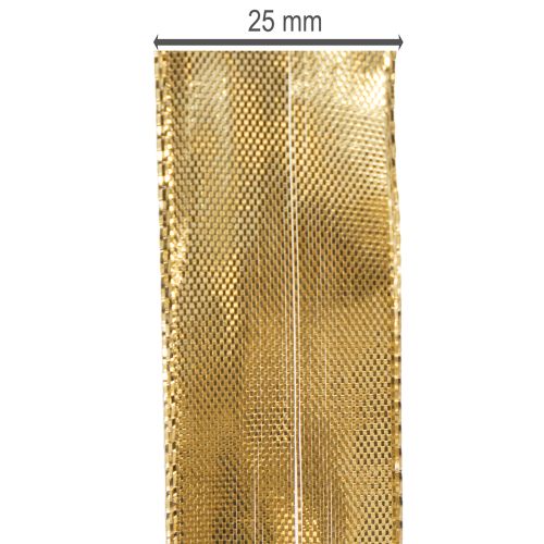 Goudkleurig cadeaulint met draadversteviging, 25 mm breed, 25 m lang | Floristik24.nl