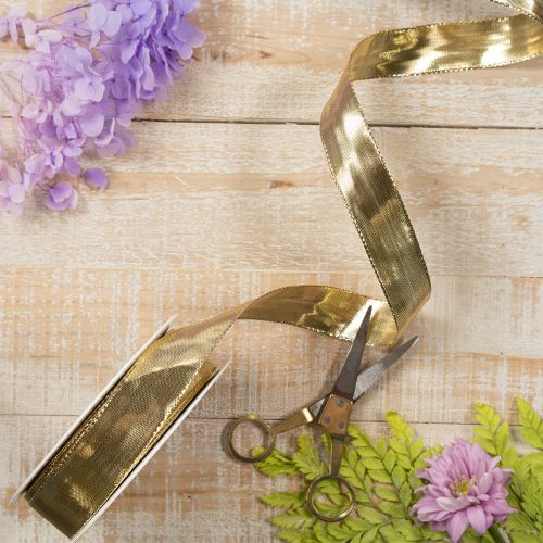 Artikel Goudkleurig cadeaulint met draadversteviging, 25 mm breed, 25 m lang