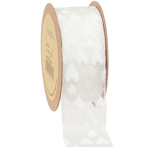 Artikel Cadeaulint hartjes meshlint wit glitter 40mm 10m