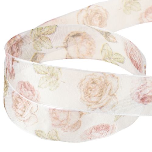 Artikel Cadeaulint rozen organza lint met bloemen 25mm 20m
