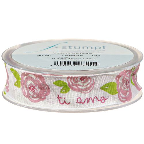 Artikel Cadeaulint rozen “Ti amo” romantisch sierlint 25mm 20m
