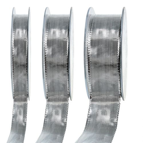 Cadeaulint zilver met draadrand 25m