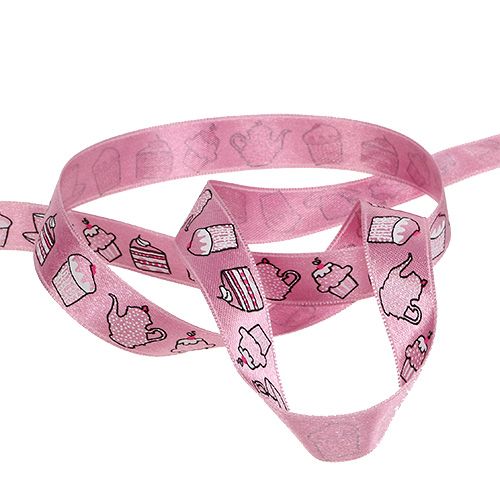 Floristik24 Cadeaulint taartmotief roze 15mm 20m