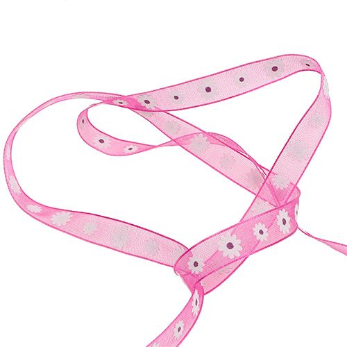 Floristik24 Geschenklint roze met bloem 10mm 20m