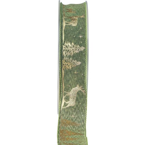 Cadeaulint groen goud Kerstlint hert 25mm 15m