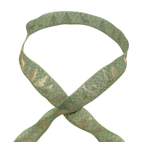 Artikel Cadeaulint groen goud Kerstlint hert 25mm 15m