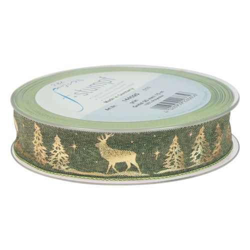 Artikel Cadeaulint groen goud Kerstlint hert 25mm 15m
